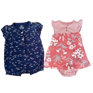 Carters‎ Baby Girls 2 Summer Rompers. Size 6 Months.